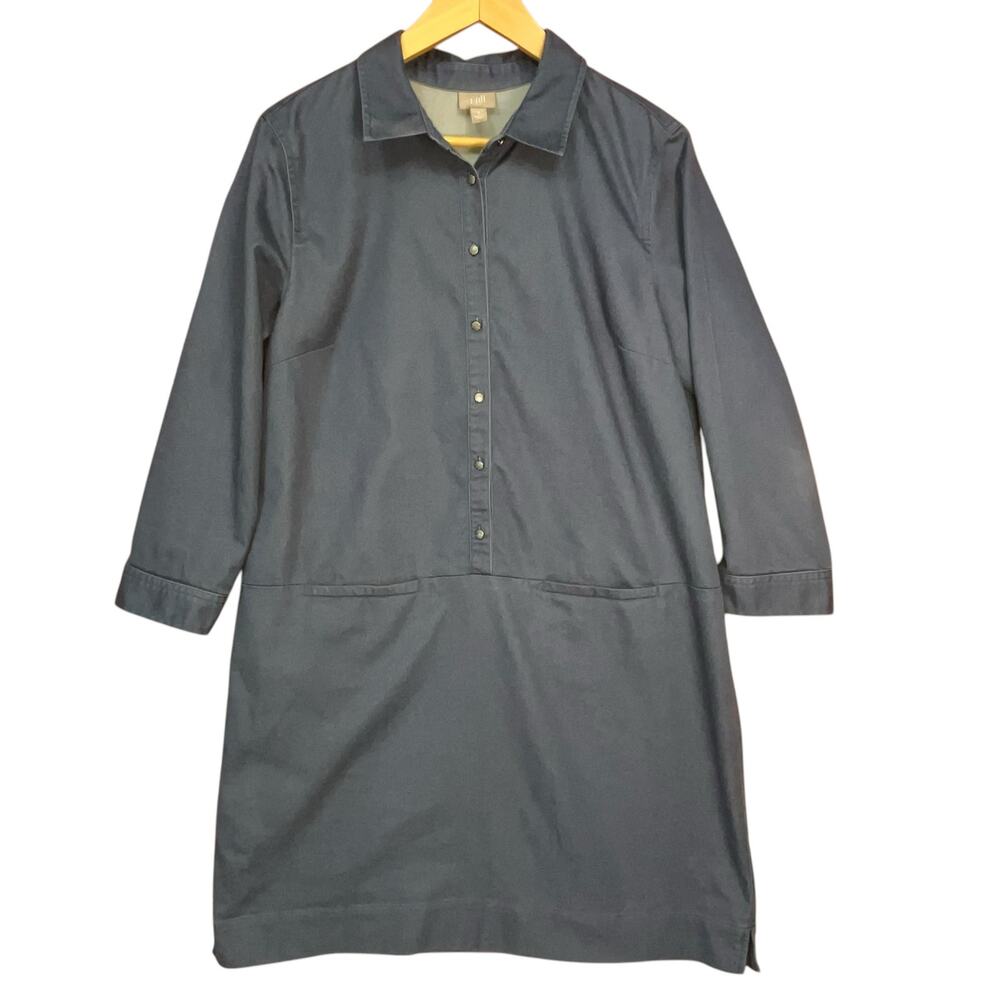 J Jill Women’s Blue Cotton Blend Front Pocket‎ Knee Length Retro Dress M